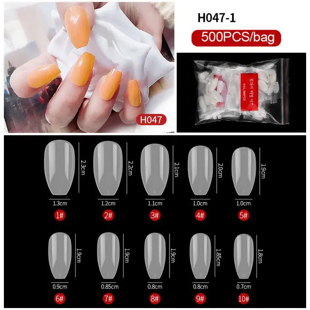 500-Piece False Nail Tips Box - Variety of Shapes, High-Quality ABS Material