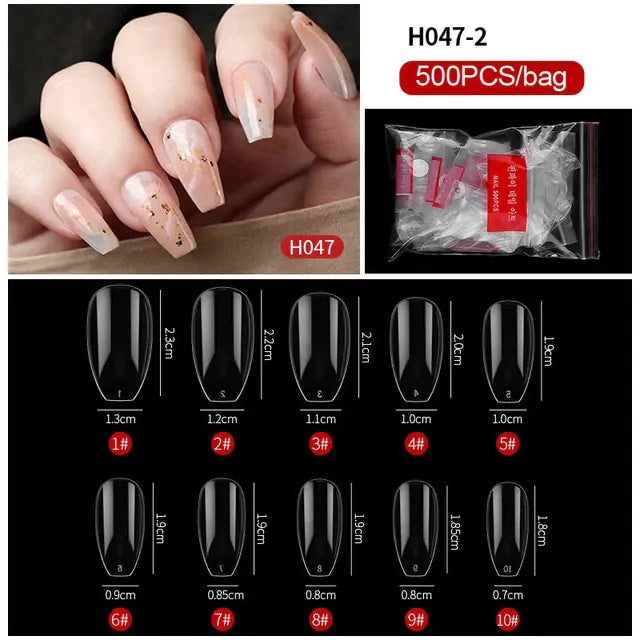 500-Piece False Nail Tips Box - Variety of Shapes, High-Quality ABS Material