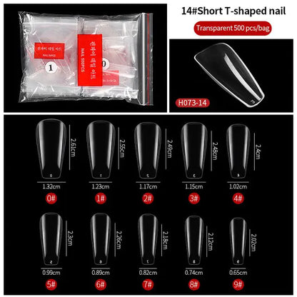 500-Piece False Nail Tips Box - Variety of Shapes, High-Quality ABS Material