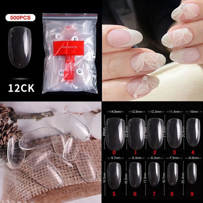 Natural Clear False Acrylic Nail Tips - Full/Half Cover Tips - 500pcs