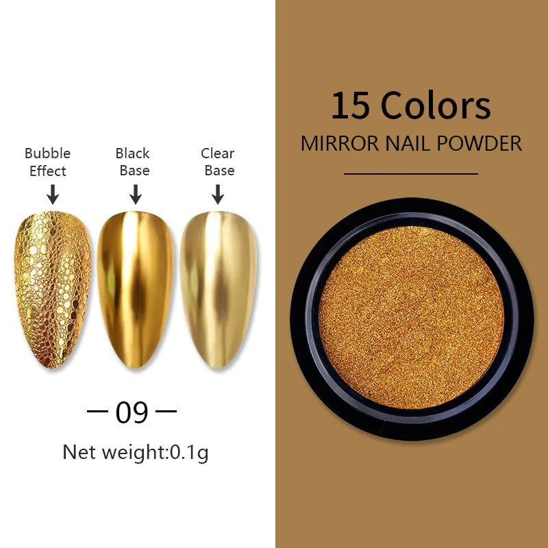 Mirror Nail Art Pigment Powder - Metallic Color UV Gel Polishing (Rose Gold, Silver)