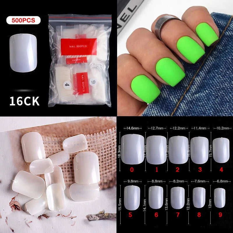 Natural Clear False Acrylic Nail Tips - Full/Half Cover Tips - 500pcs