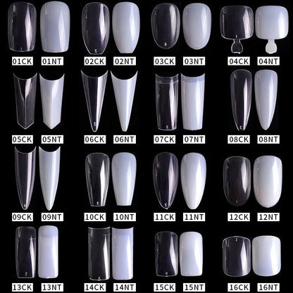 Natural Clear False Acrylic Nail Tips - Full/Half Cover Tips - 500pcs