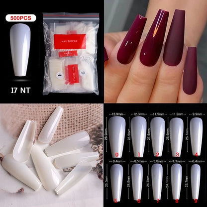 Natural Clear False Acrylic Nail Tips - Full/Half Cover Tips - 500pcs