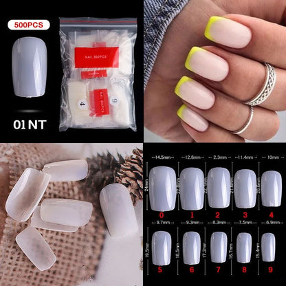 Natural Clear False Acrylic Nail Tips - Full/Half Cover Tips - 500pcs