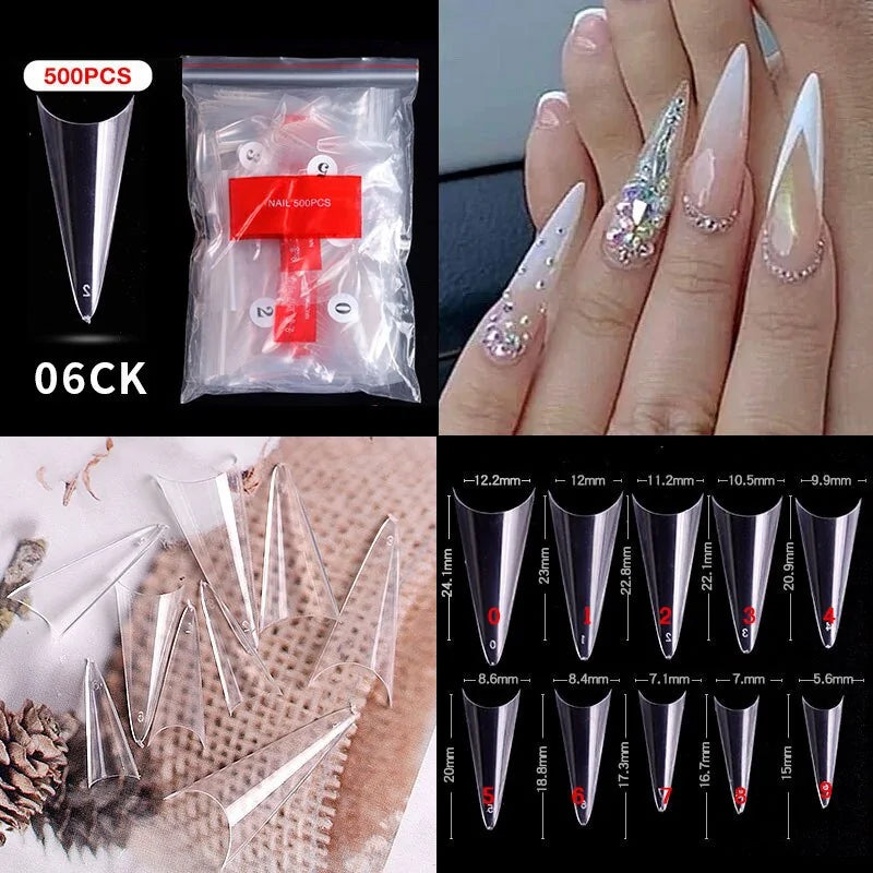 Natural Clear False Acrylic Nail Tips - Full/Half Cover Tips - 500pcs