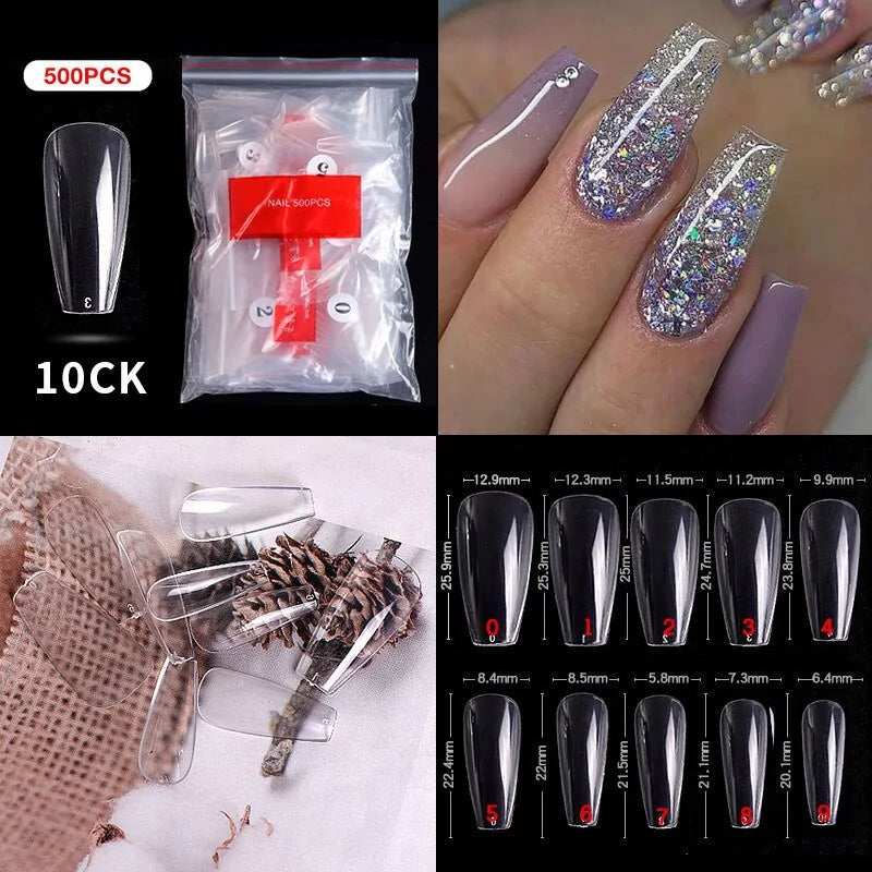 Natural Clear False Acrylic Nail Tips - Full/Half Cover Tips - 500pcs